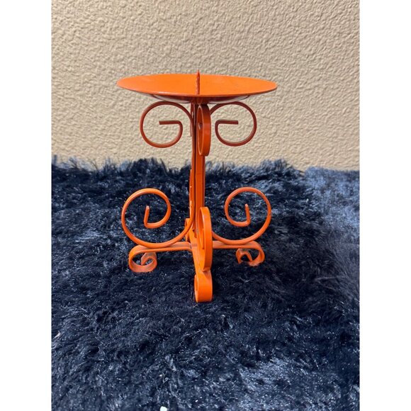 Vintage Orange Metal Scrollwork Candle Holder With Center Spike - Picture 1 of 5